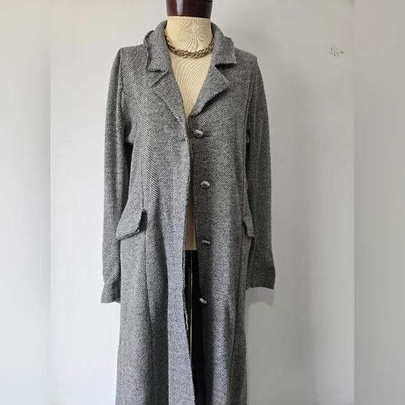 FREE PEOPLE NWT Wool Blend Long Grey Knit Longline Jacket/ Coatigan. Size Large - Picture 8 of 16